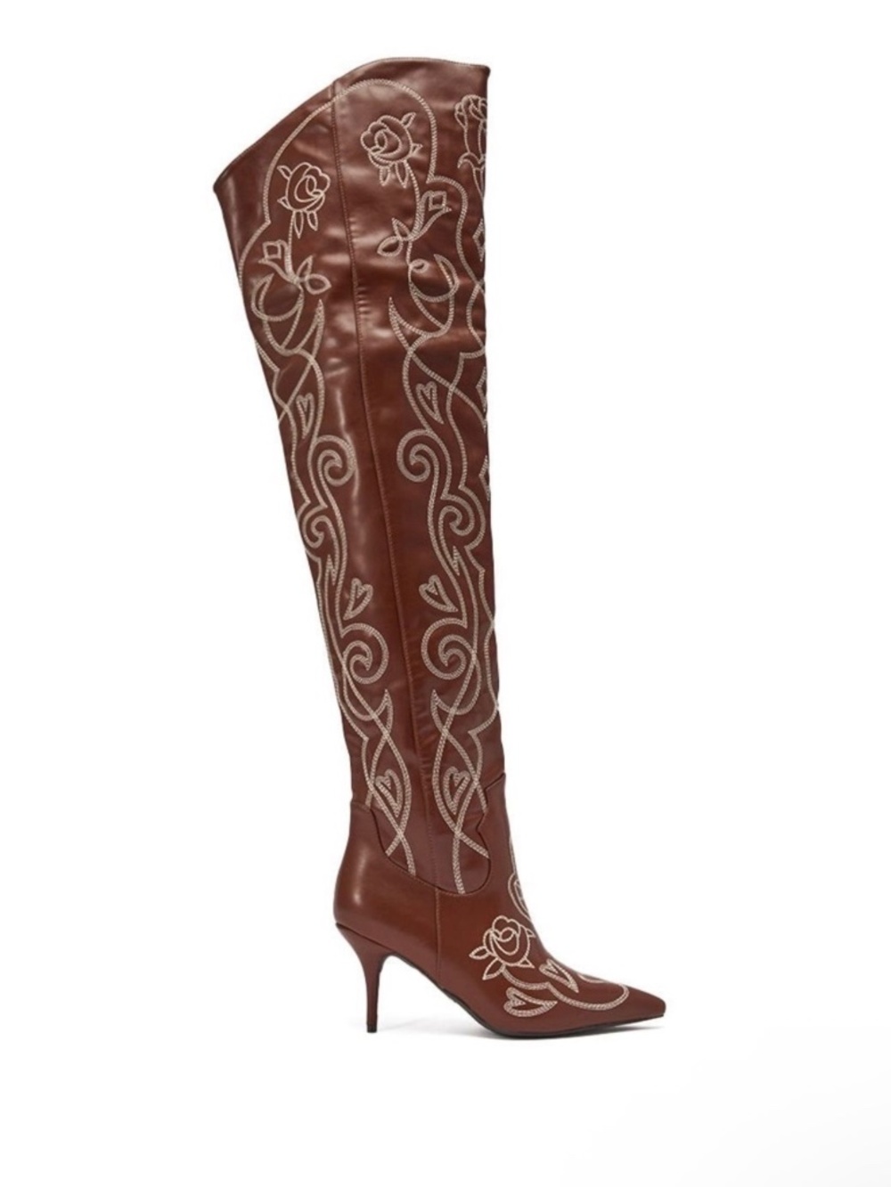 AZALEA WANG KETA BROWN WESTERN THIGH HIGH STILETTO BOOT Size 8.58.5